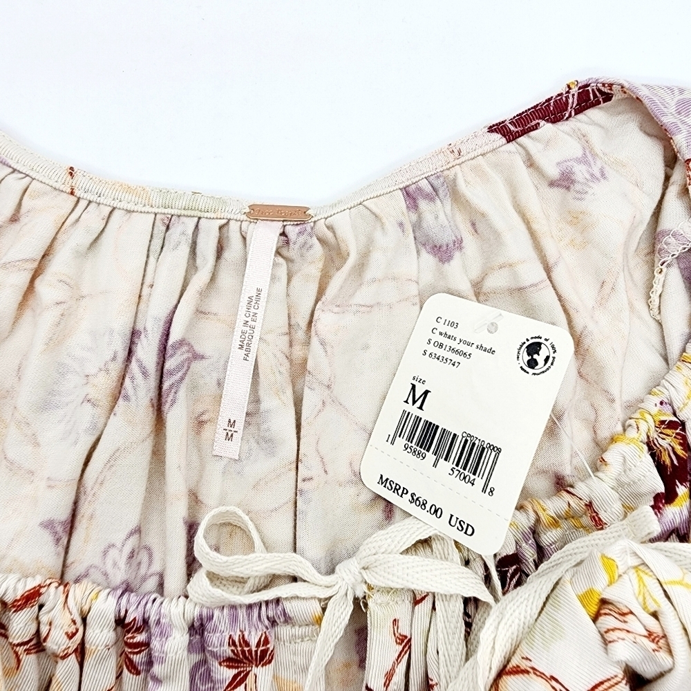 Free People Floral Fitted Scoop Keyhole Tie Neck Long Sleeve Top - Picture 5 of 7